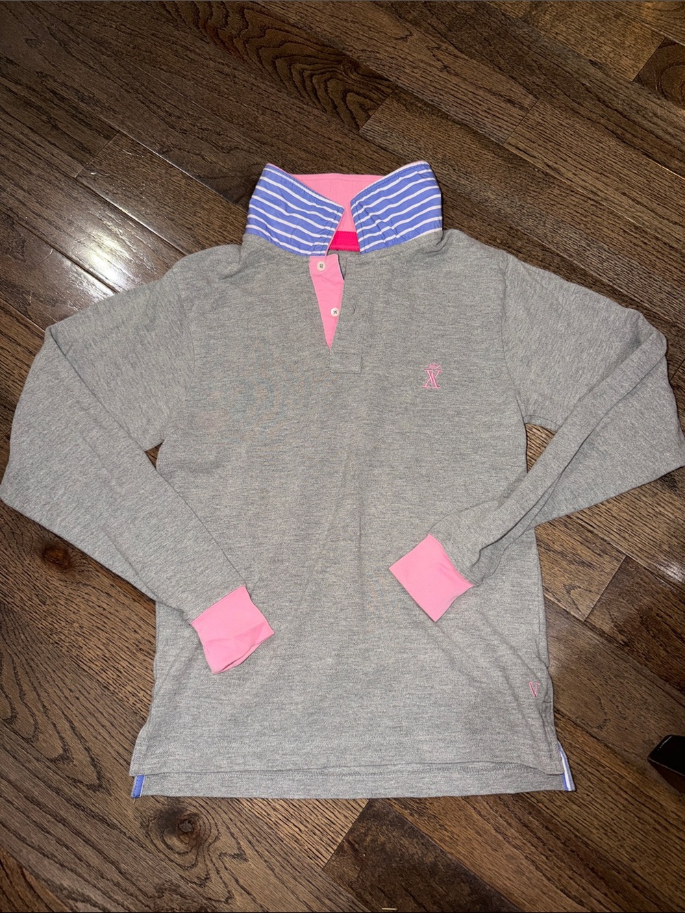 Vicomte A. Gray Pink Striped Collar Polo Shirt XS Preppy